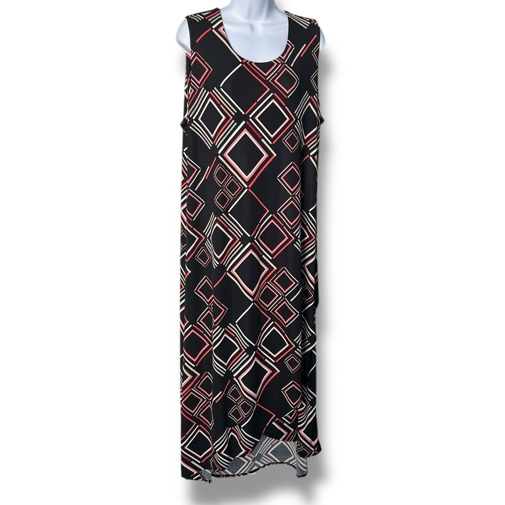 Alfani Dress Women’s Plus Size XXL Pink and Black Geometric Design Maxi Career